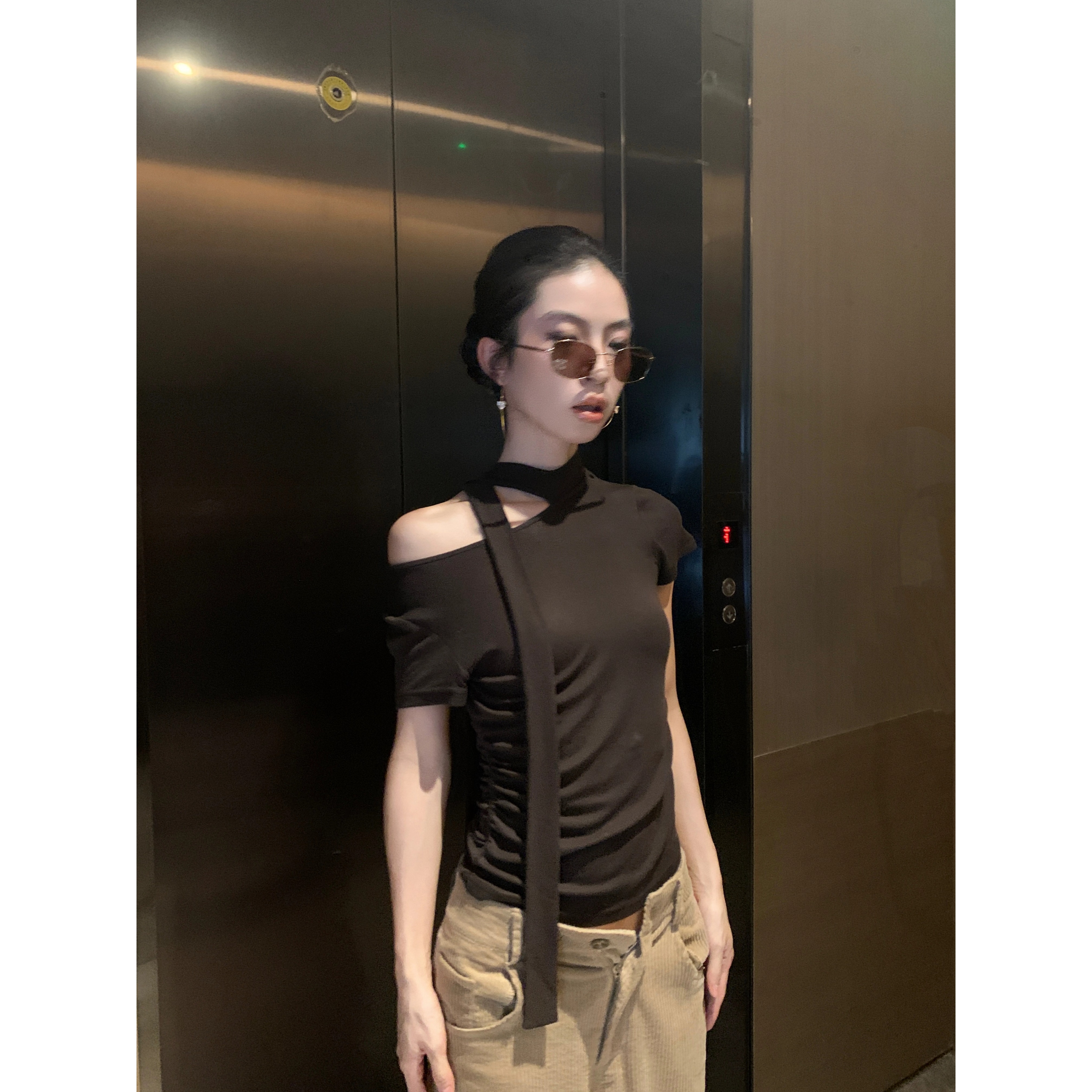 2025 A/W SEP.’美是一种力量‘飘带圆领多种穿法短袖打底T恤5186