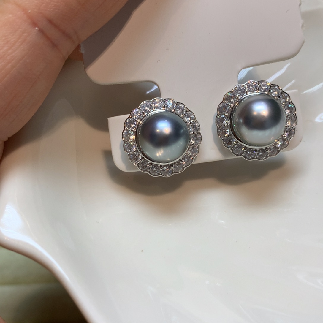 海水珍珠耳饰银S925镶嵌