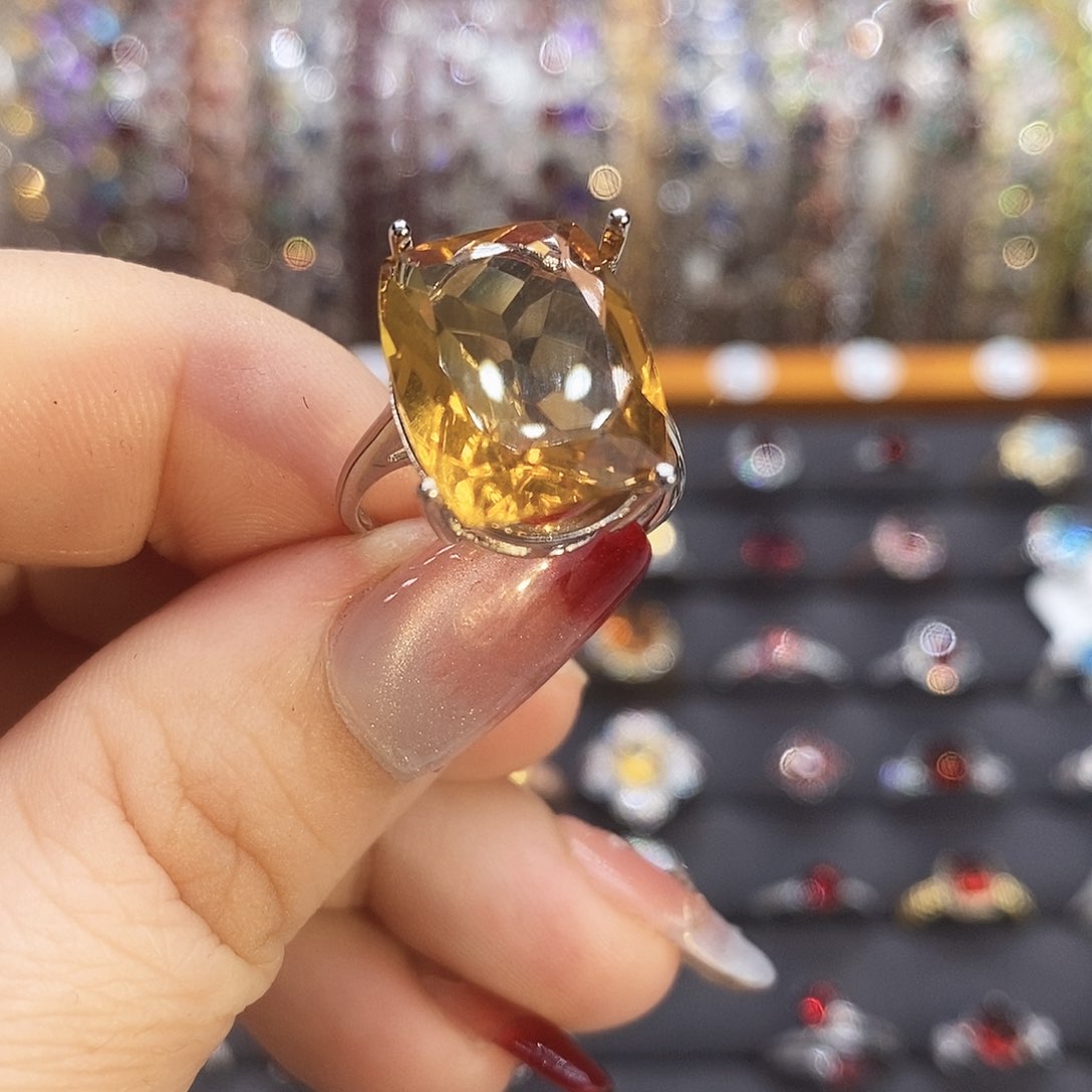 黄晶戒指银S925镶嵌寿****馆