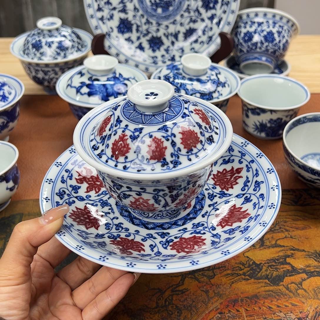 杯景德镇手绘釉里红两件套