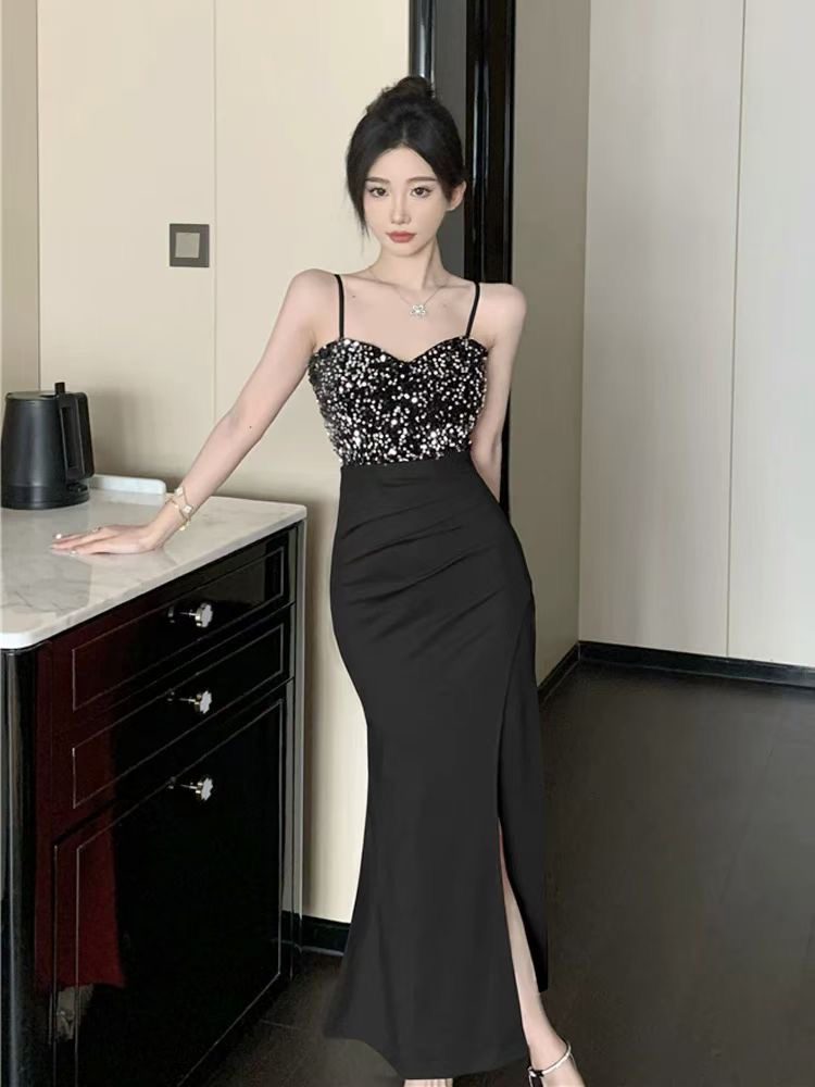 依依家大码女装亮片吊带连衣裙包臀裙性感女人味十足长短都有