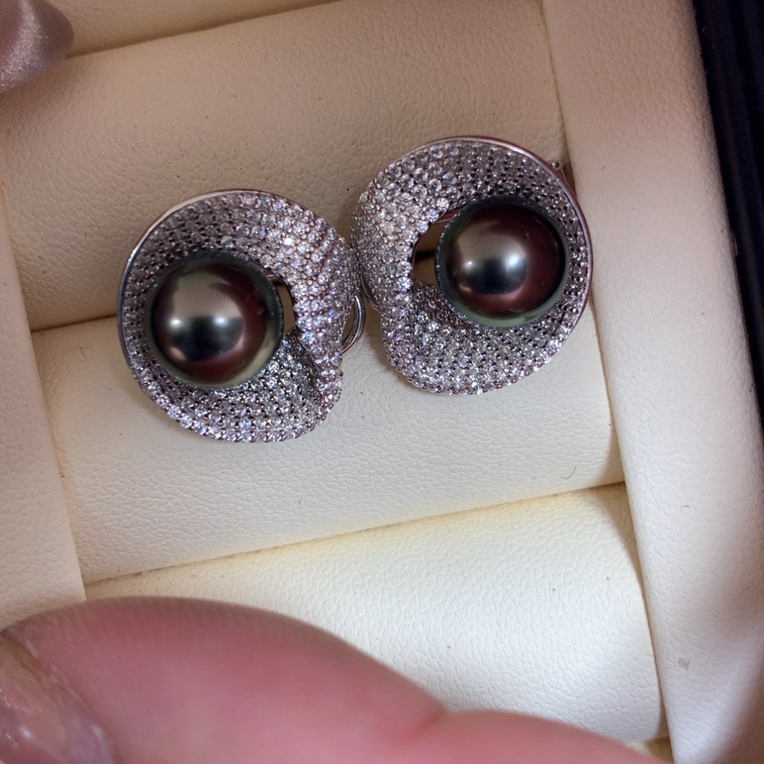 海水珍珠耳饰银S925镶嵌