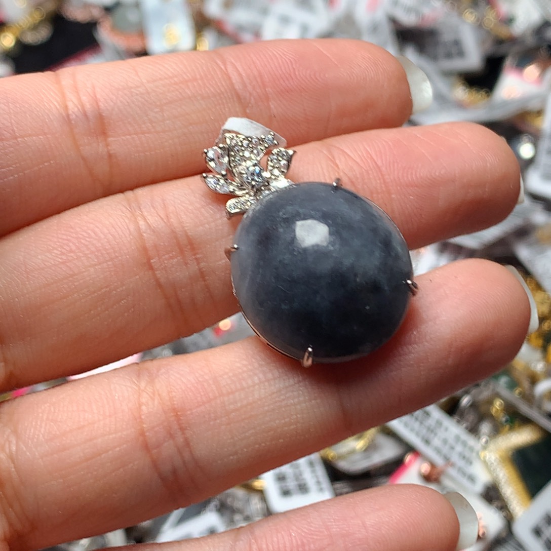 翡翠戒指银S925镶嵌天然翡翠吊坠