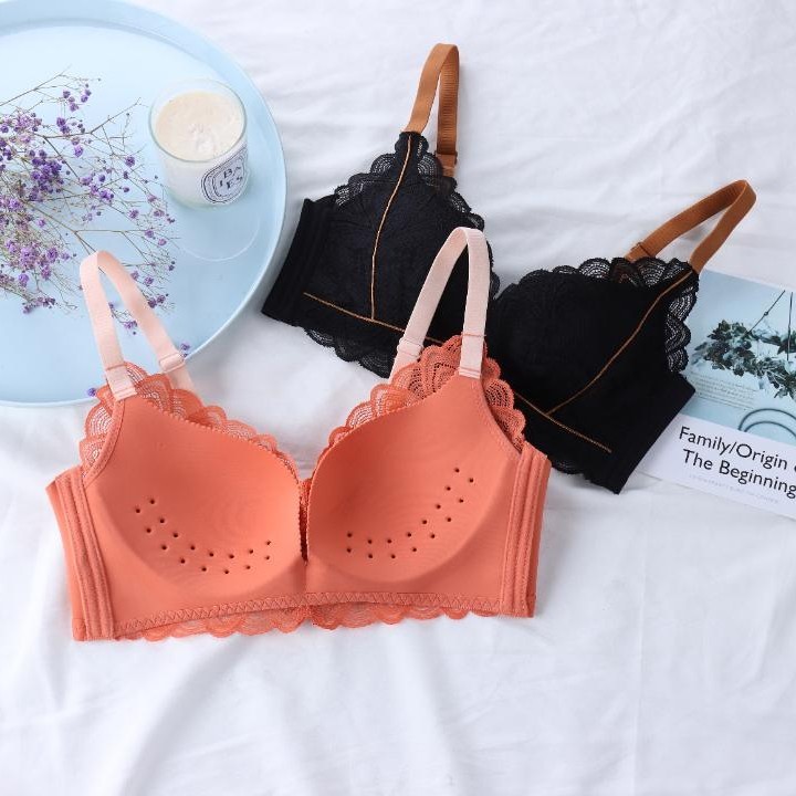 【陌上花开薄杯】内衣女无钢圈大胸显小调整型上托防下垂薄款洞洞