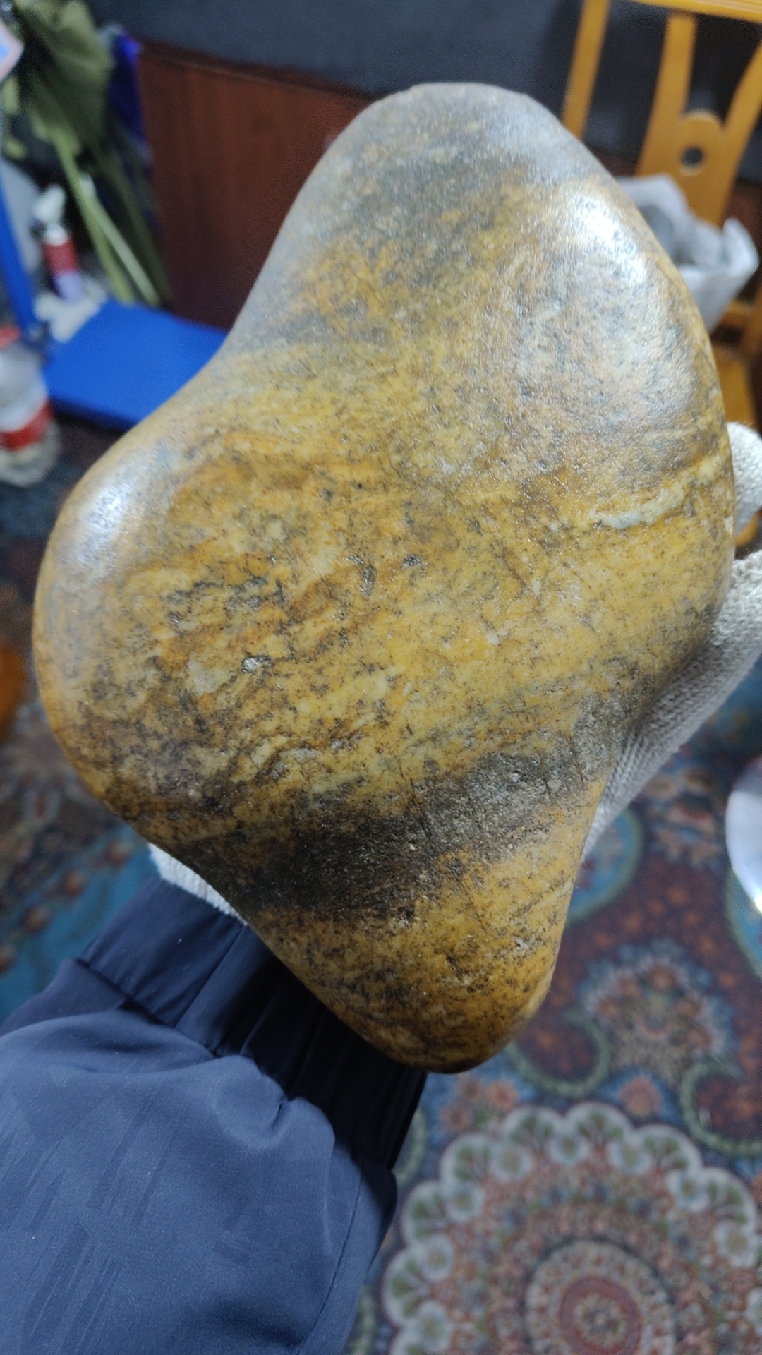 新疆盆景彩石和田玉摆件天然