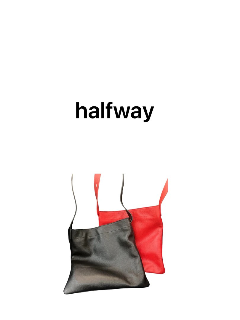 halfway 黑红红头层牛皮 女包