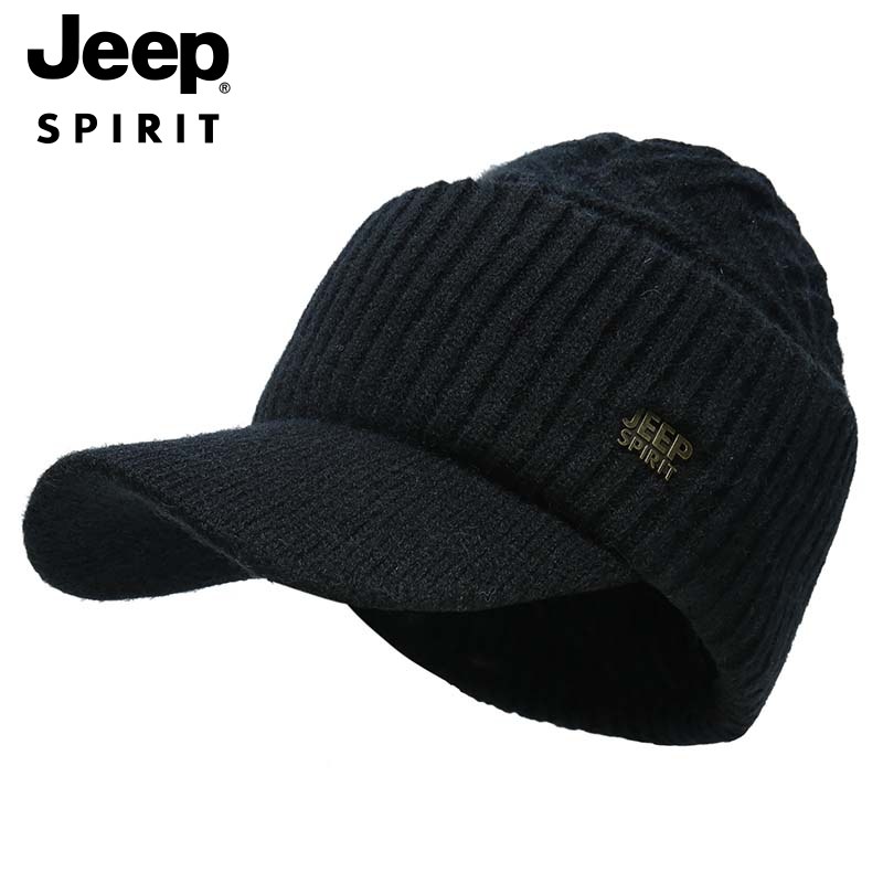 JEEP SPIRIT 吉普针织棒球帽冬季双层加厚保暖毛线帽男女鸭舌帽子