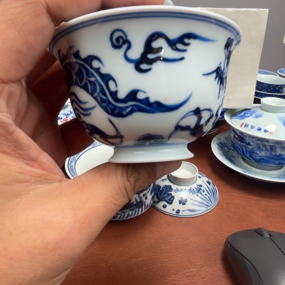 陶摆件微瑕手绘仿元龙纹盖碗景德镇发货