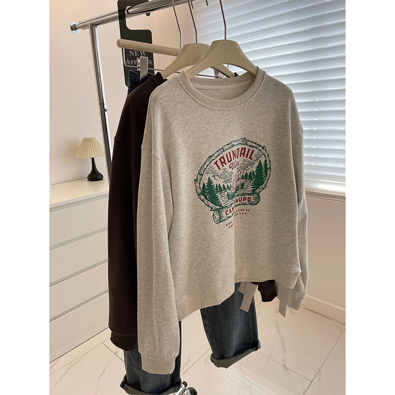网红ins超火无帽女装卫衣秋季新款胖mm重工印花设计感上衣服2