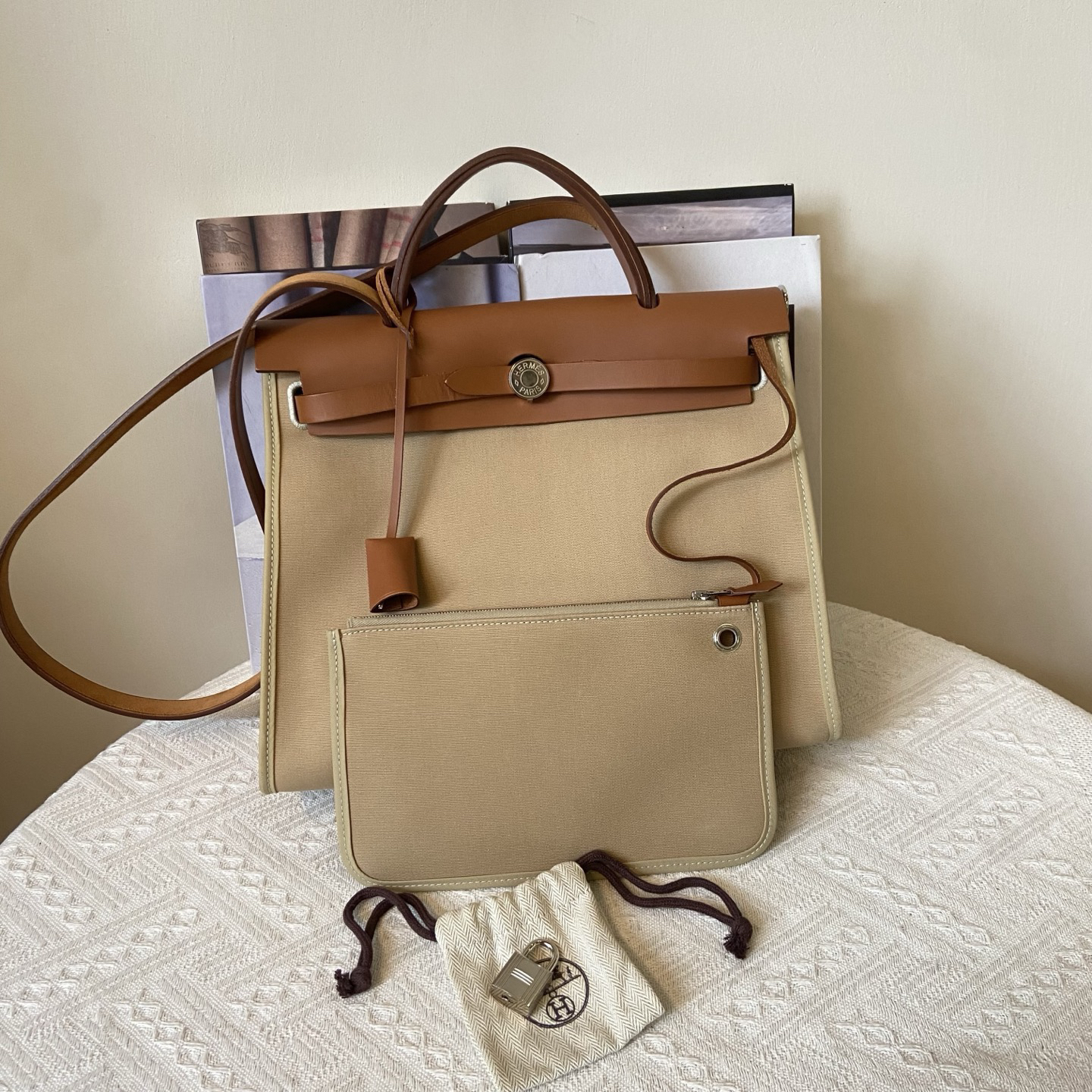 99新 Hermes/爱马仕 金棕风衣灰herbag31 z刻