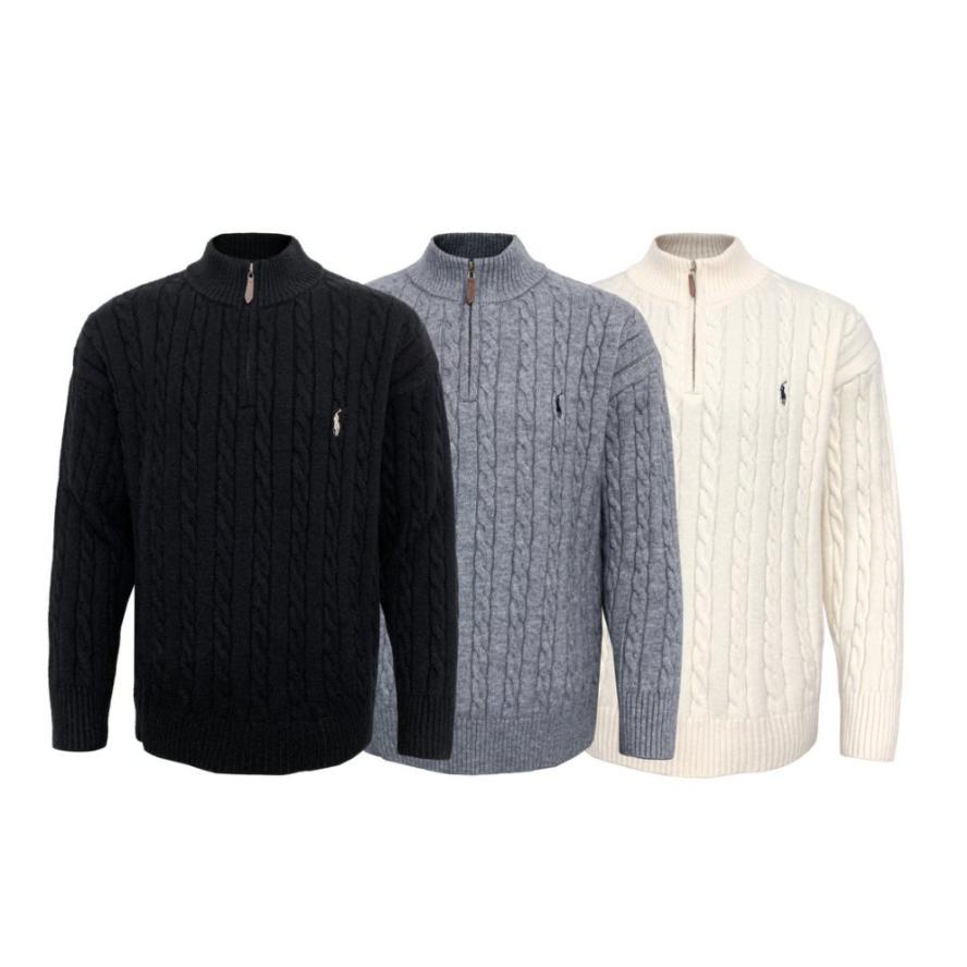 AUTICUP美式复古小马刺绣立领拉链加厚半拉链麻花浮雕立体毛衣冬