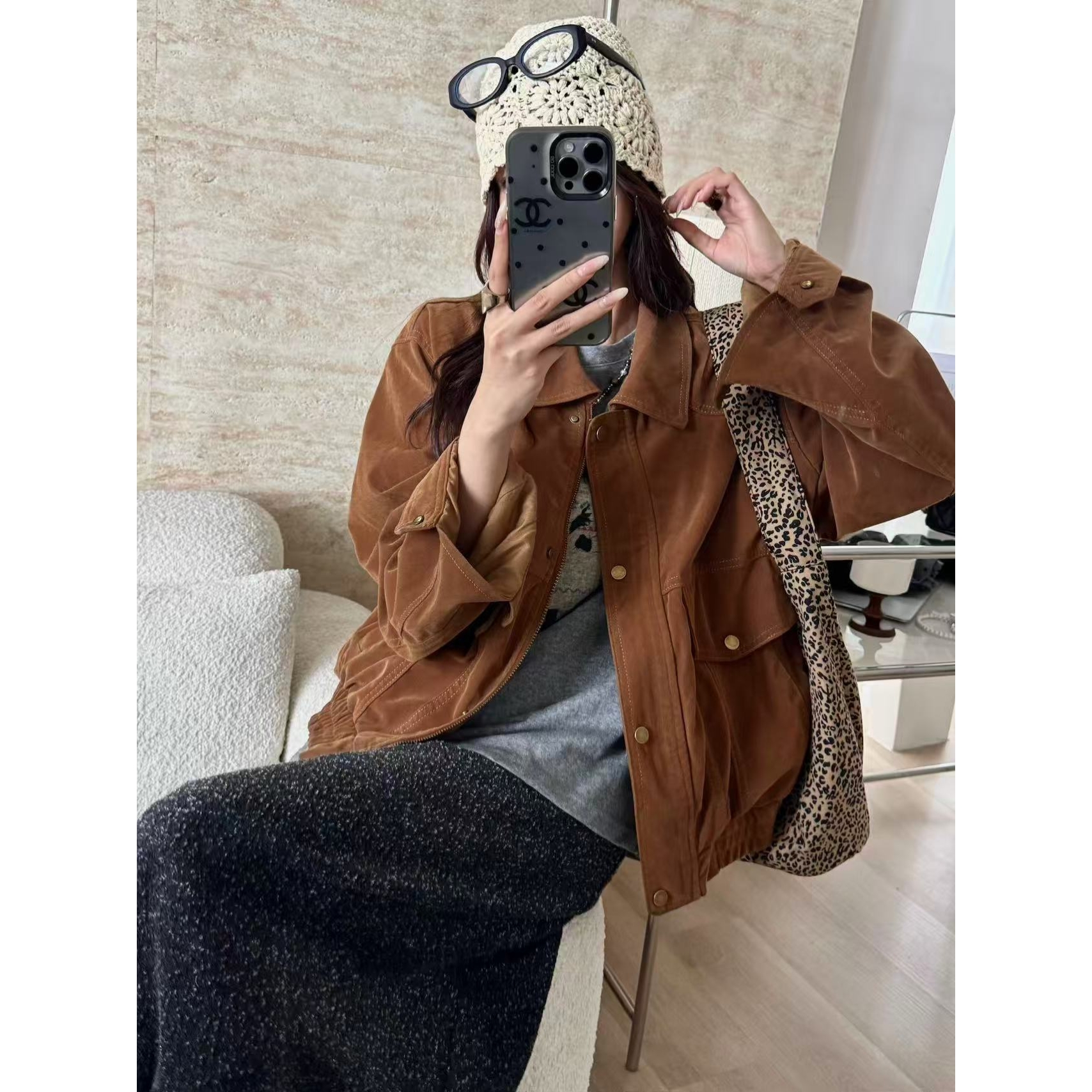 SP【秋日巴塞尔】复古麂皮外套女秋新款高级感休闲百搭夹克上衣外套