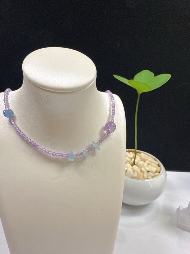 紫水晶项链发货请备注紫水晶珍珠款或紫水晶海蓝宝款百搭个性手工