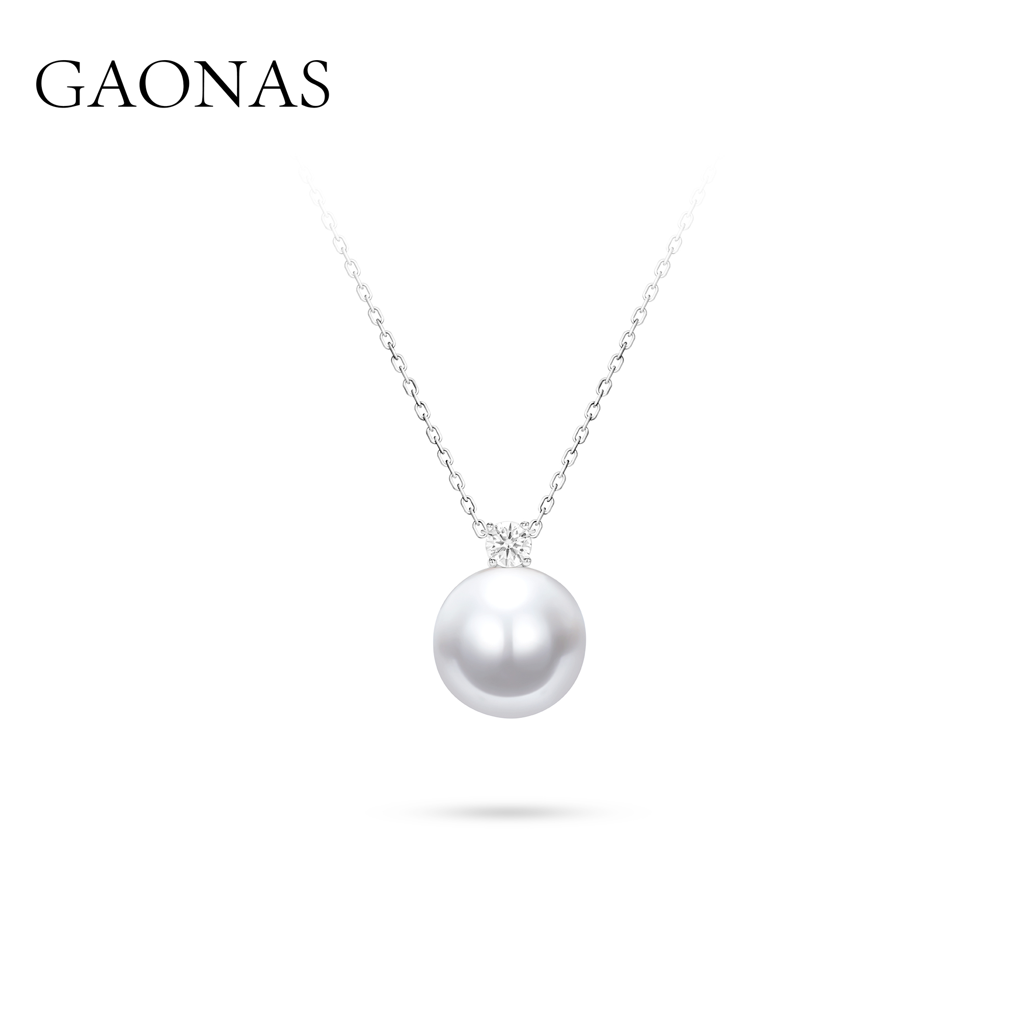 GAONAS 坠链均925银仿珍珠 时尚经典14mm白色珠项链11411XW