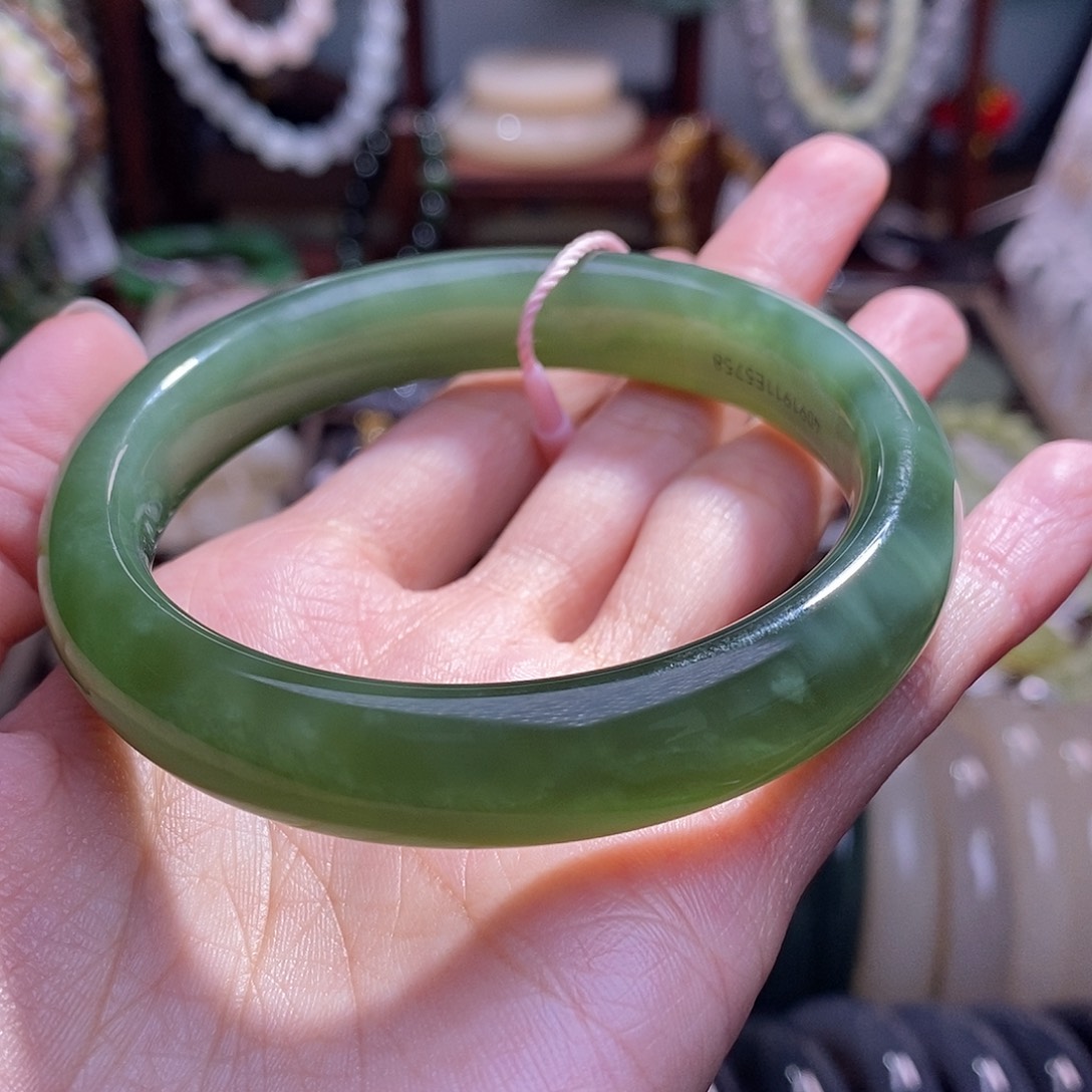 和田玉未镶嵌碧玉收藏猫眼手镯58圈口