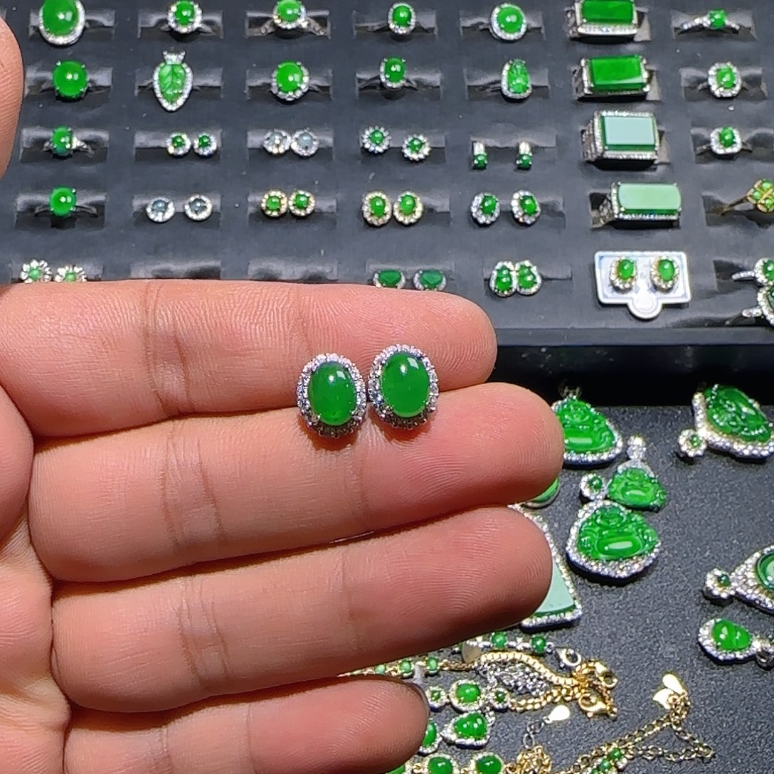 翡翠银S925镶嵌耳饰