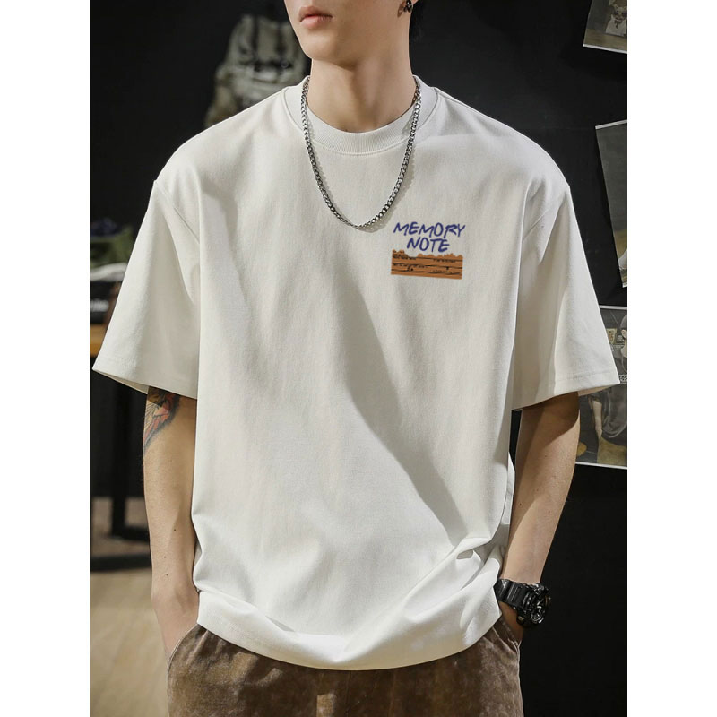 白色短袖男士2025春季新款重磅宽松白色短袖t恤男长绒棉纯色体恤