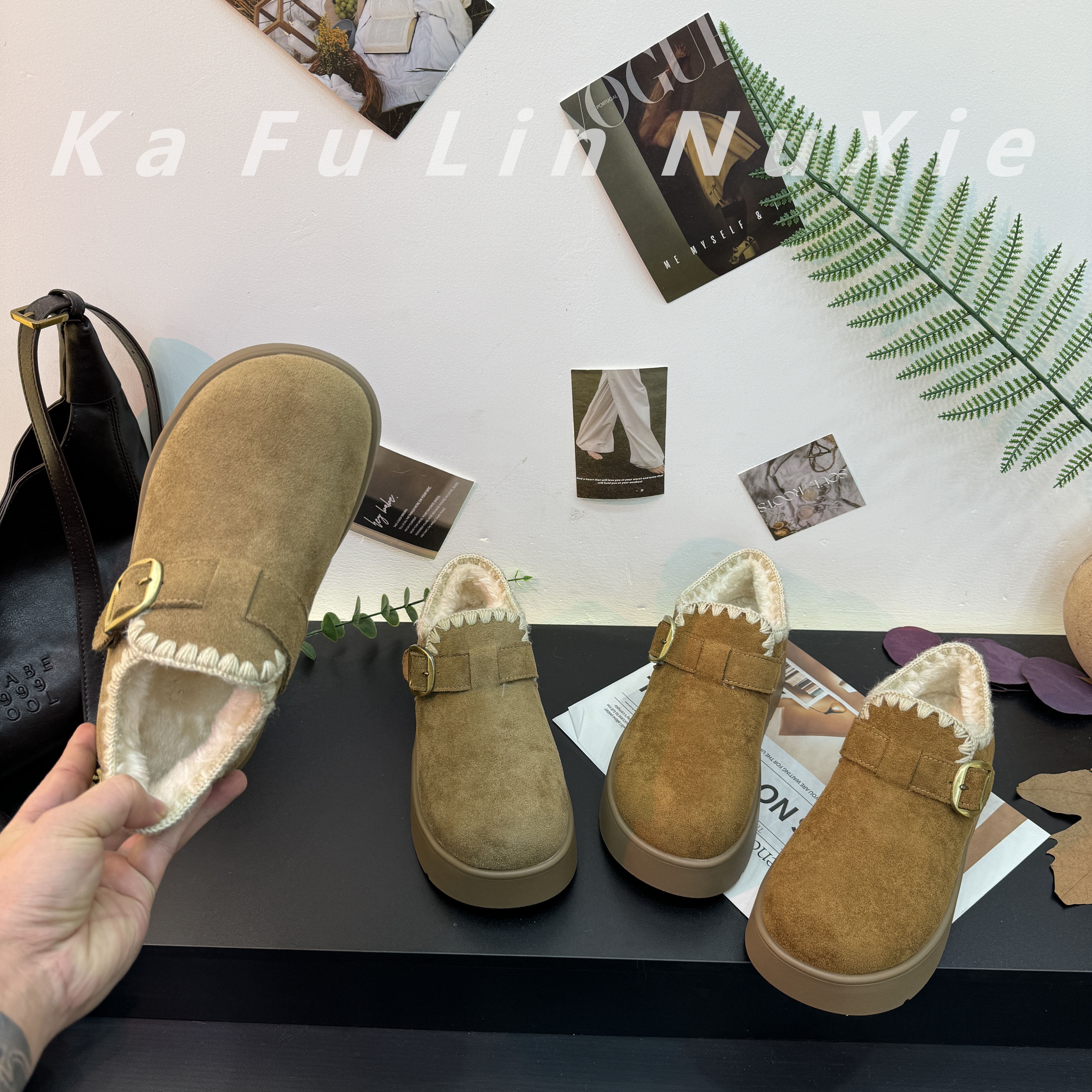 【靓俪范LIANGLIFAN】厚底雪地靴女2025冬新款勃肯鞋加绒保暖棉鞋女