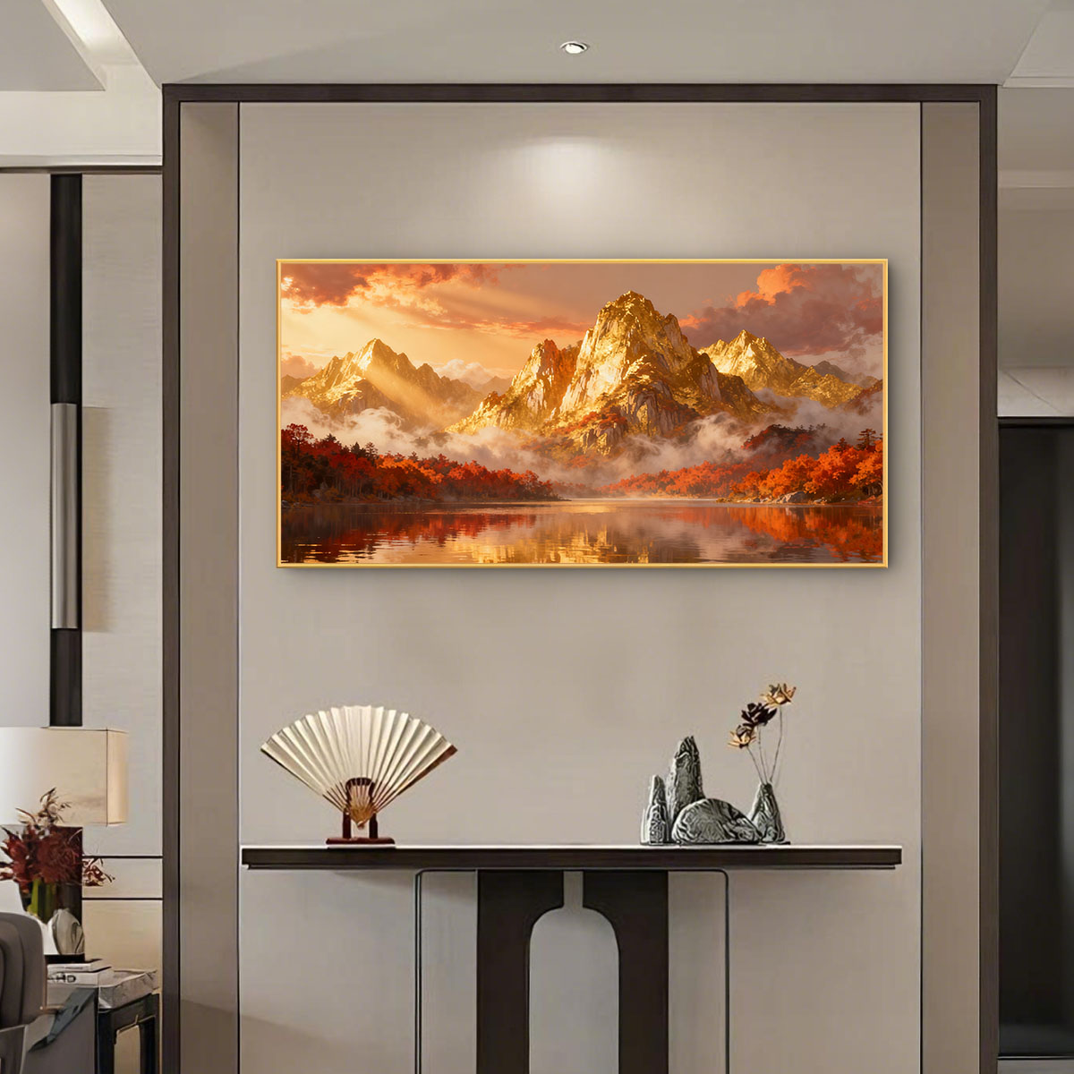 JHC15背靠金山晶瓷镶钻装饰画客厅卧室床头金色金属边框161JZ