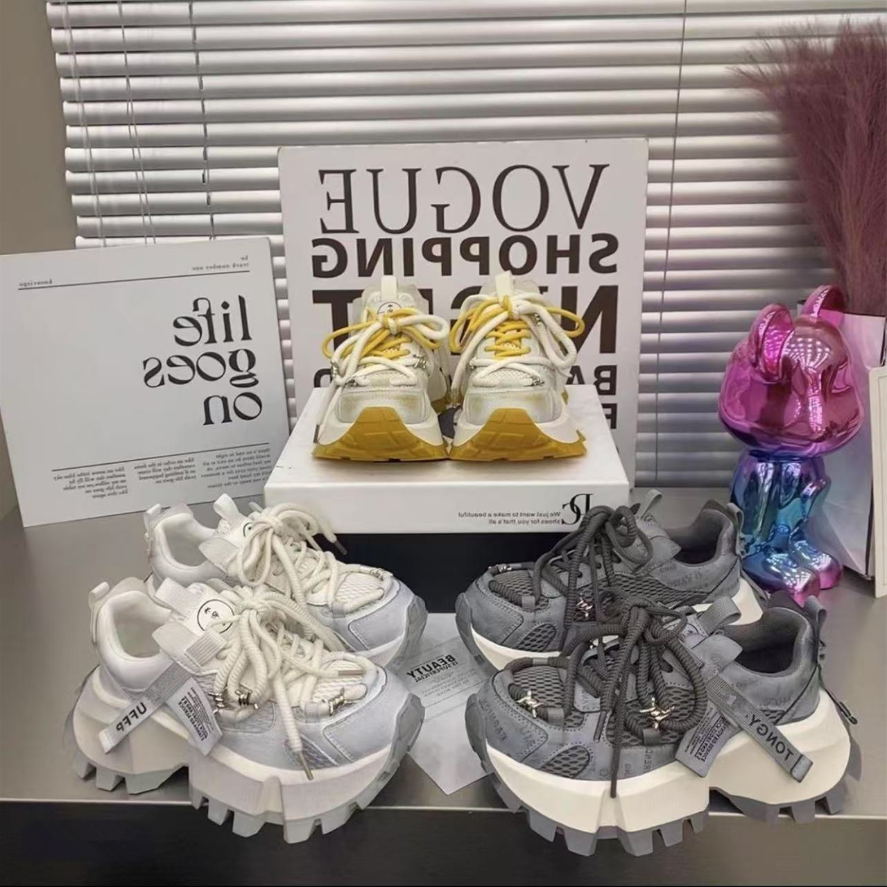 8228断码女鞋时尚百搭厚底老爹鞋夏季网面透气休闲女运动鞋