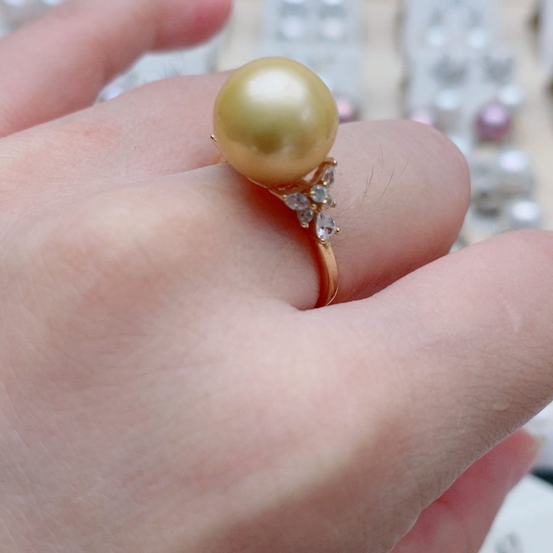 银S925镶嵌戒指淡水珍珠11mm