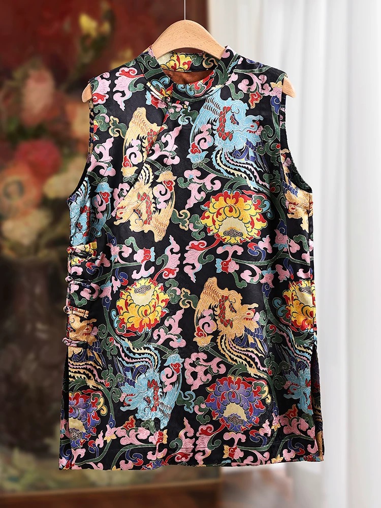 Momo2025夏季百搭高级宽松大花中长款马甲裙气质无袖复古