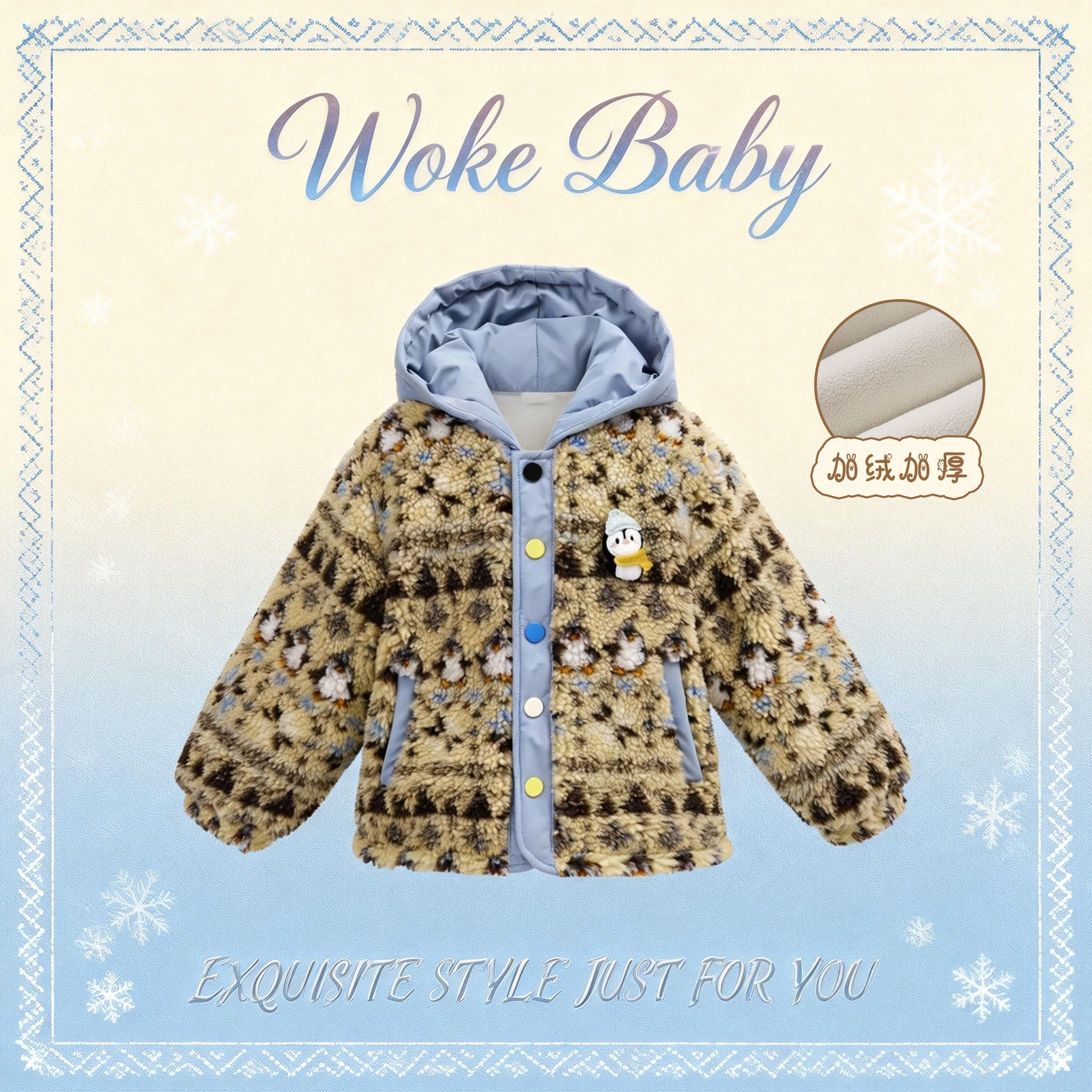 【企鹅费尔岛】2025冬季新款舒适外套男童加厚连帽毛毛衣汉服FA5178