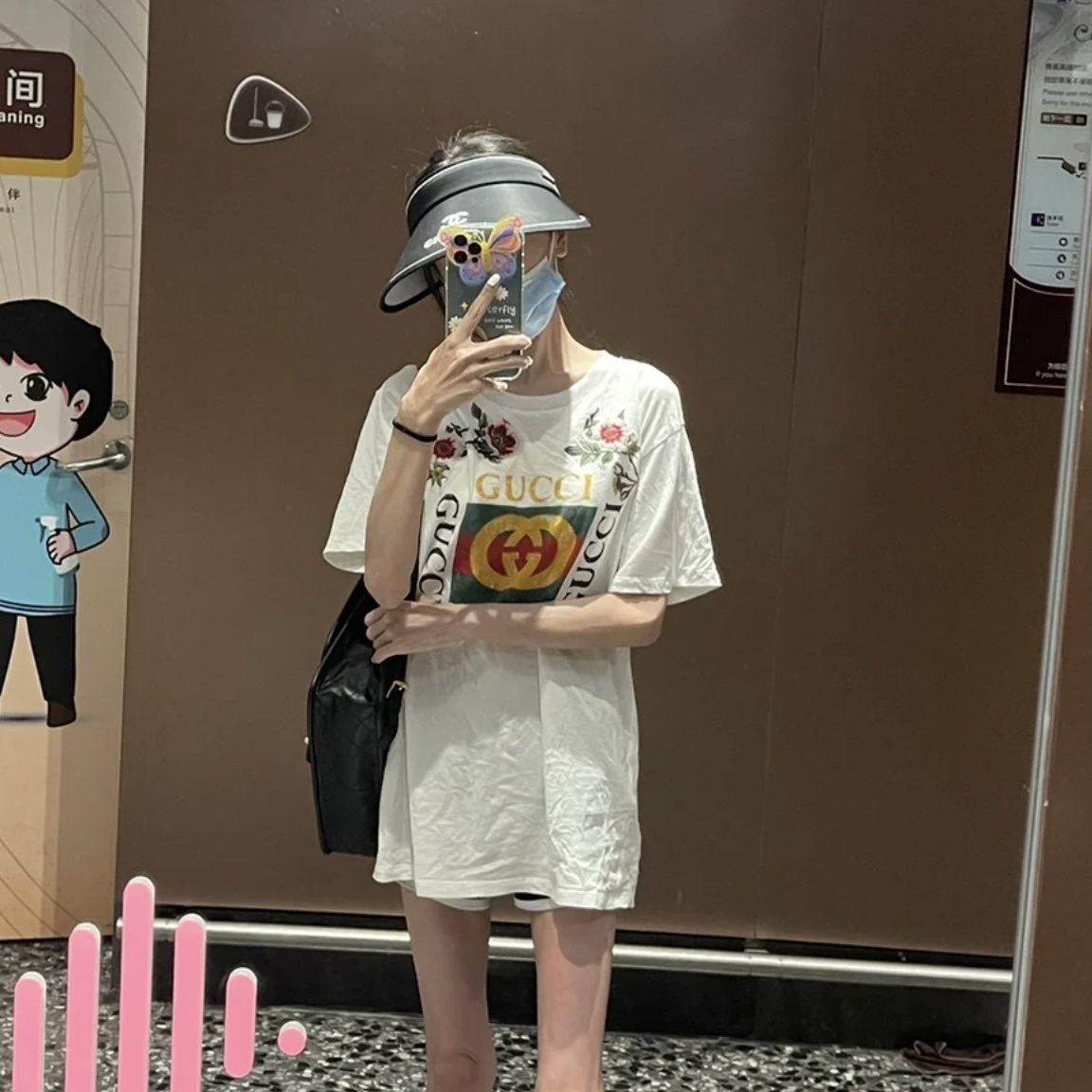 99新 GUCCI/古驰 1dd33/刺绣花朵短袖 棉 xs码