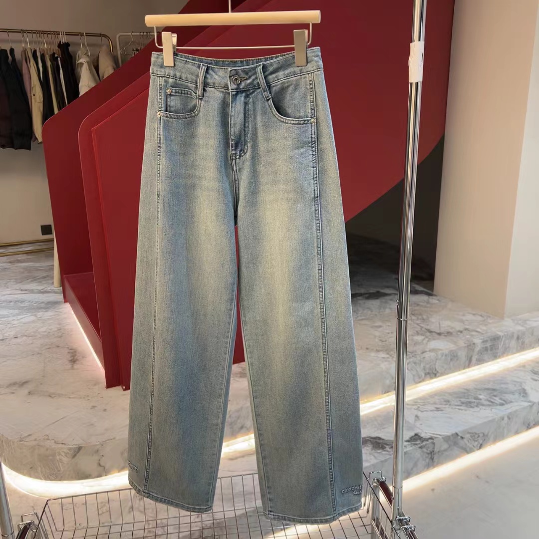 QC 252532 有弹力韩版时尚高腰长裤显瘦设计感牛仔裤