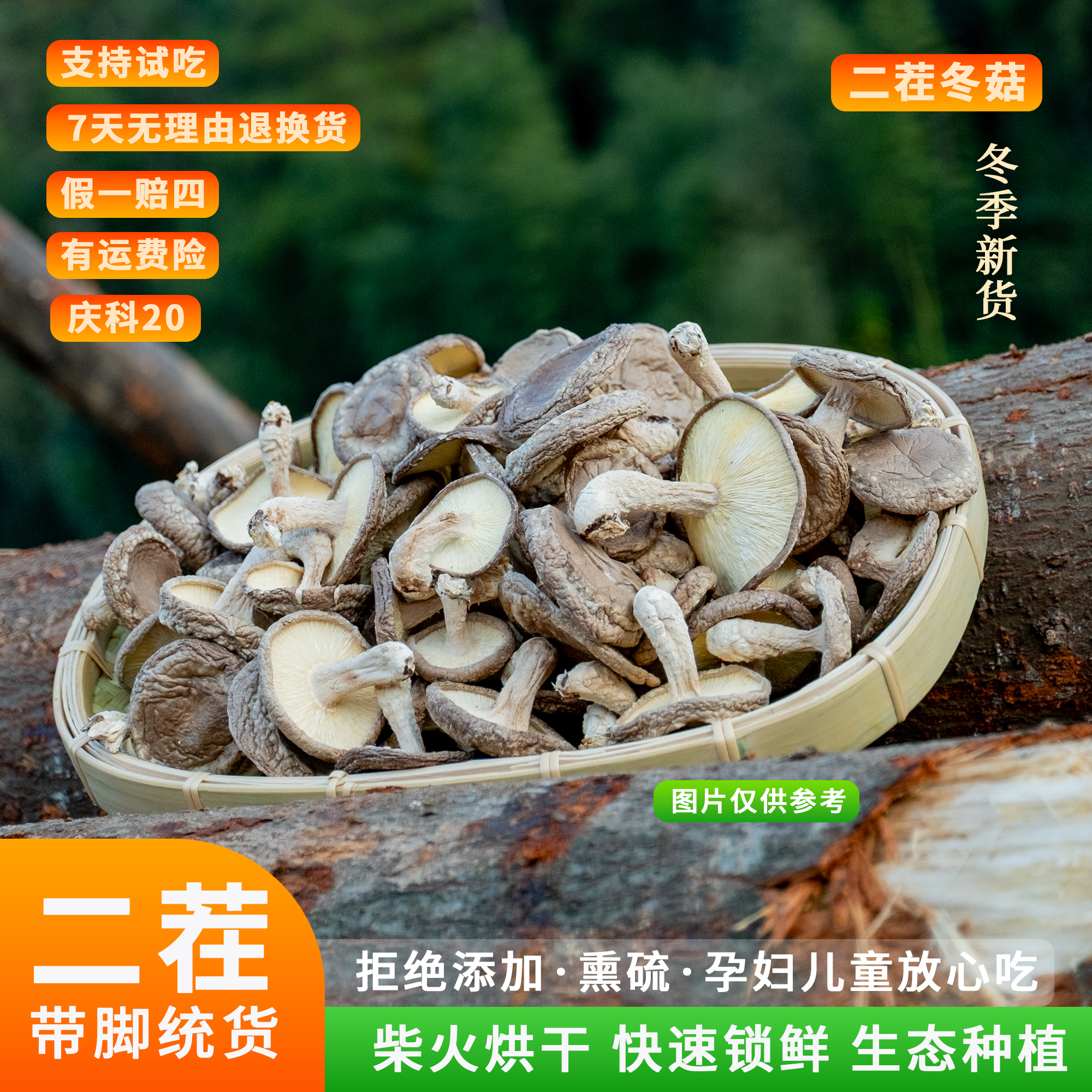 【二茬冬菇】（小康家）冬菇带脚菇农户直销庆元高山浓香干货香菇