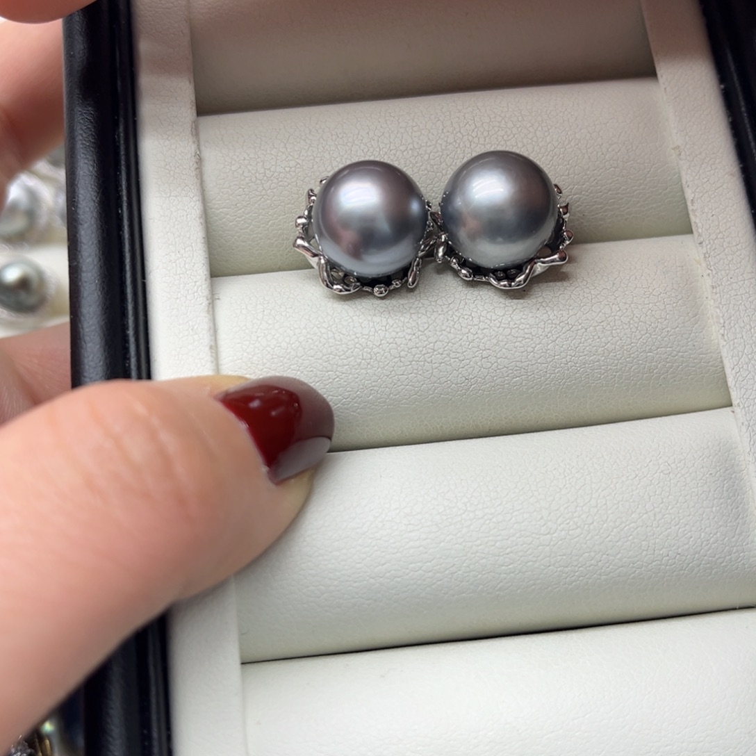 耳饰银S925镶嵌海水珍珠