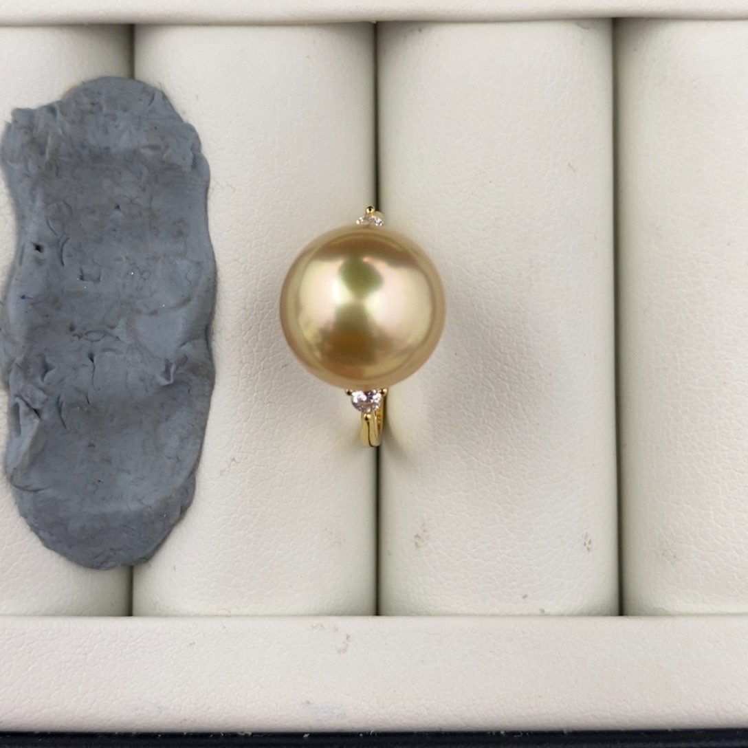 戒圈银S925镶嵌海水珍珠11-12mm南洋金珠