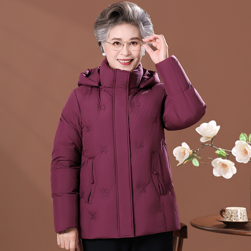 中老年羽绒服女短款宽松妈妈冬季外套60岁70老人奶奶太太加厚冬装