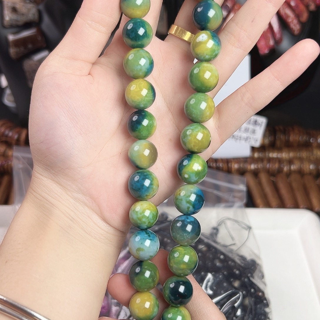 玛瑙/玉髓合金珠宝半成品h456 14m 森林圆珠玛瑙一条