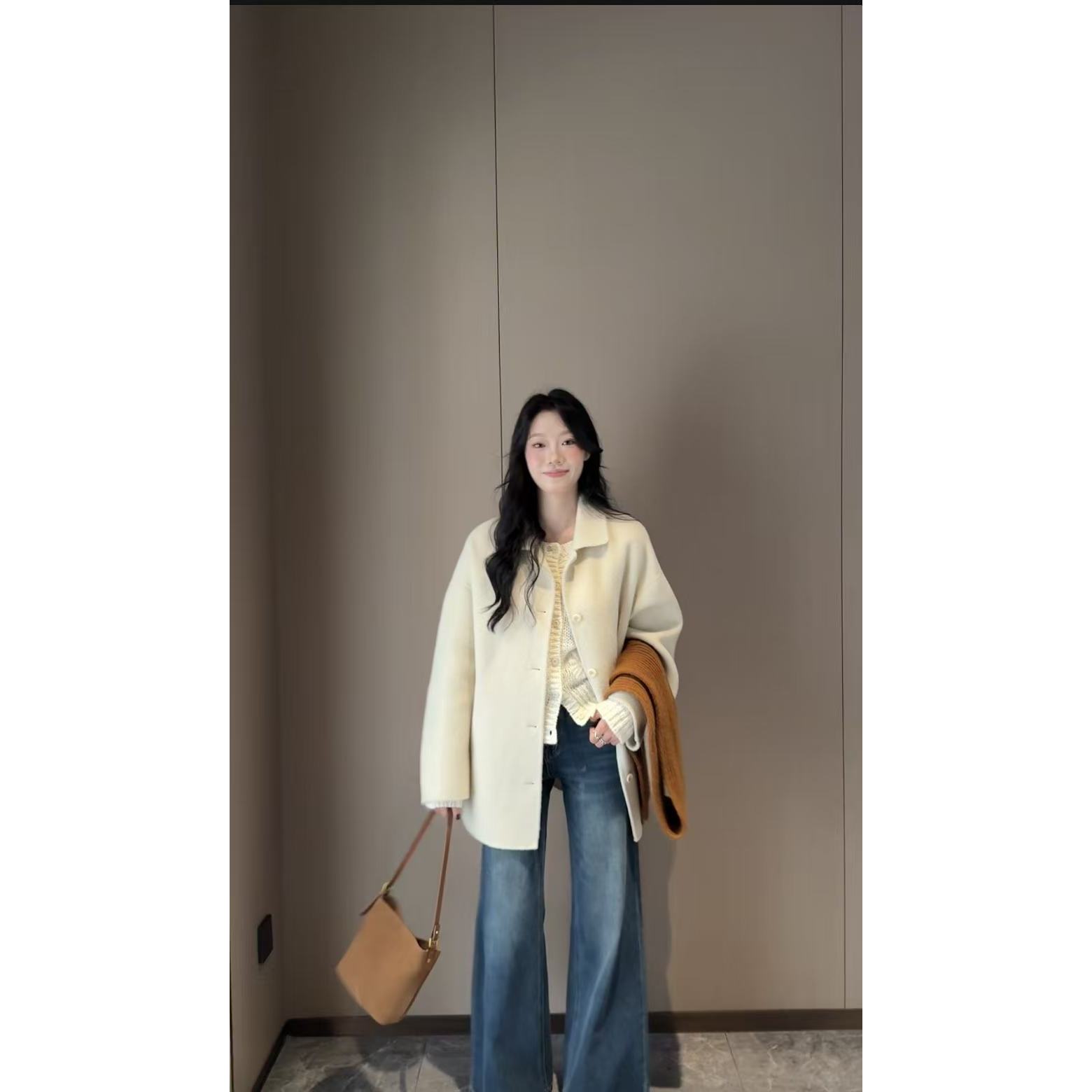 507短#【初雪降临】双面手工100羊毛中长款毛呢外套