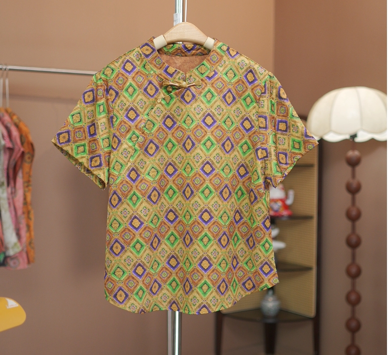 【夏微】夏季新中式立领提花短袖上衣奥黛旗袍国风复古小衫上衣