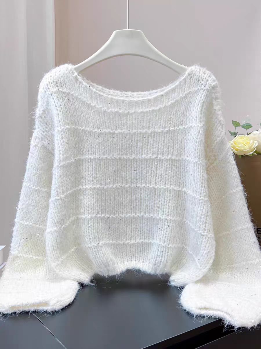 【601-699非卖图直播间下单】针织韩版爱心毛针织衫薄款白色套头