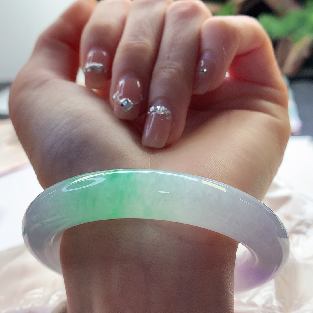 翡翠手镯未镶嵌天然翡翠55-56卡双十二胖圆春彩