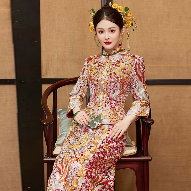 高级奢华龙凤褂嫁衣新娘结婚礼服褂后出阁修身显瘦旗袍秀禾服夏季