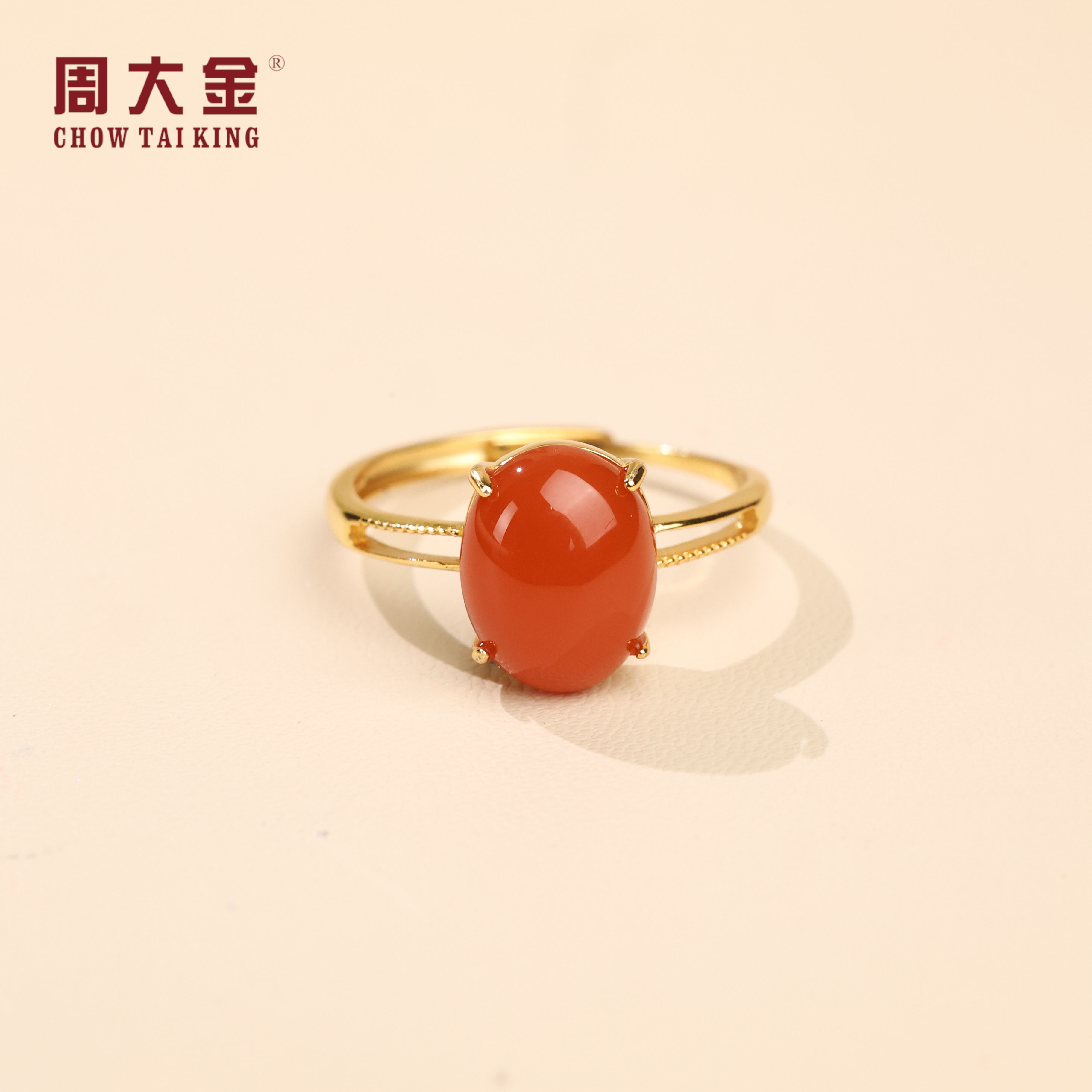 【周大金玉石】S925银保山南红蛋面戒指-J1688-鹤