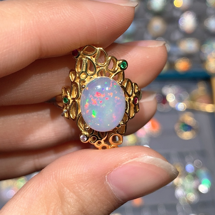 欧泊戒指z银S925镶嵌欧泊