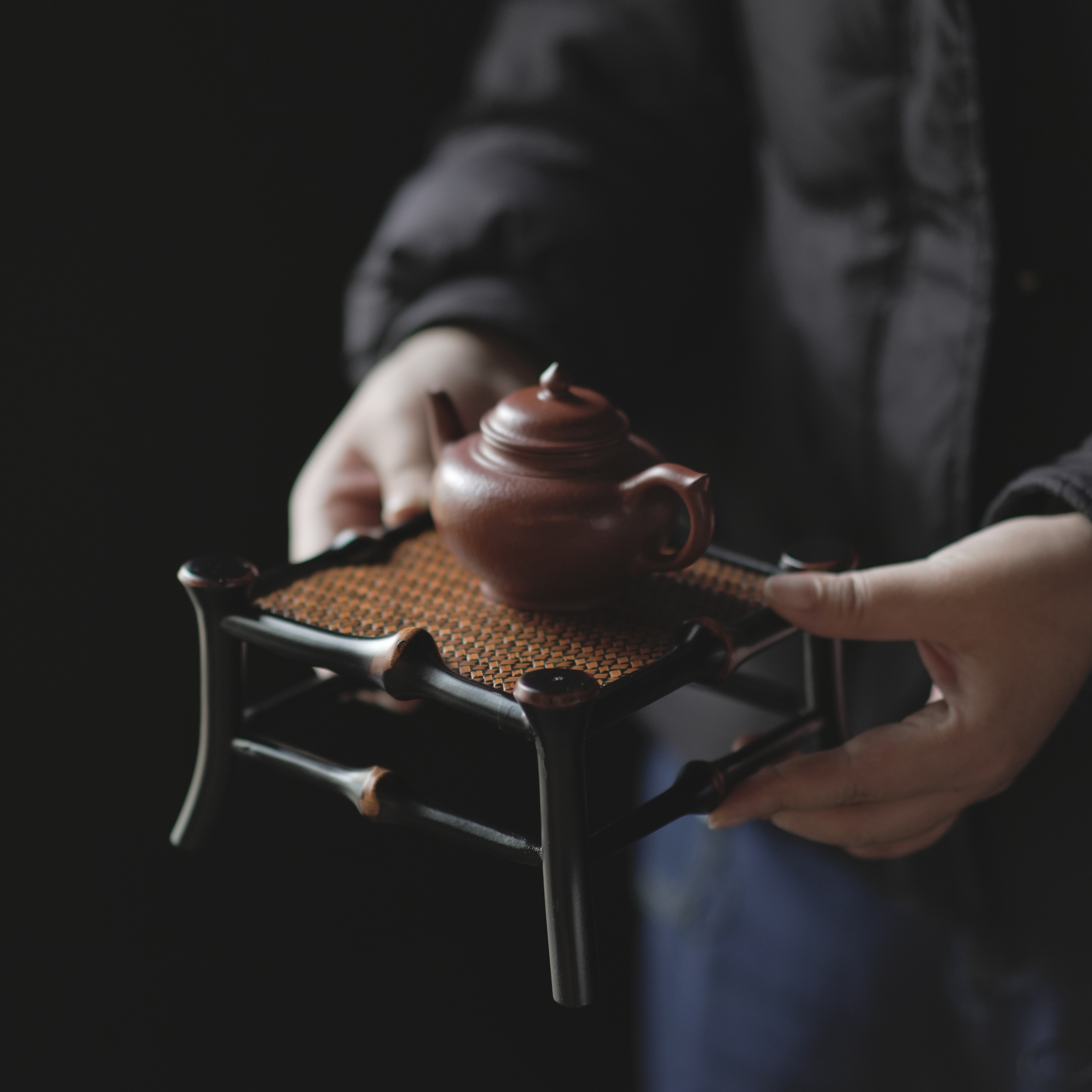 筇竹桌面花架兰几菖蒲花台禅意茶室茶棚中式迷你茶道配件