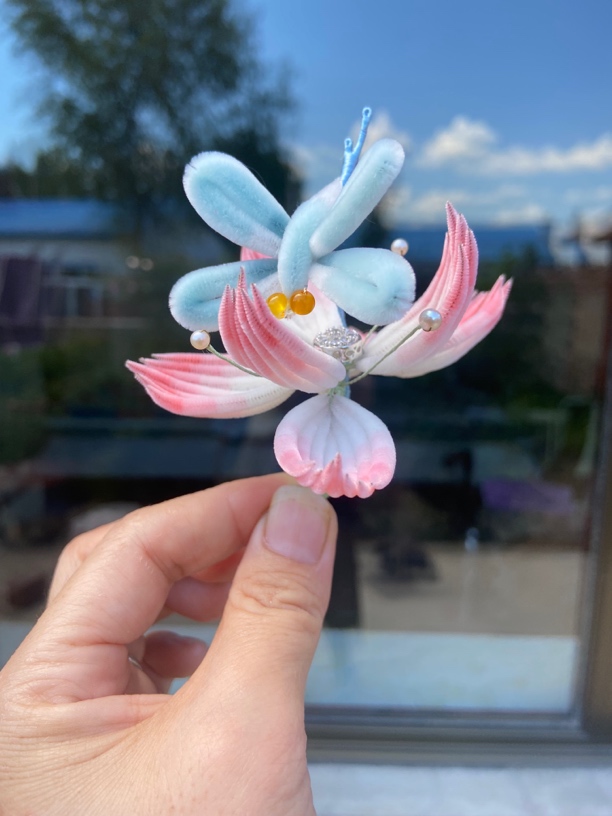 非遗绒花荷花青蜓发簪发夹