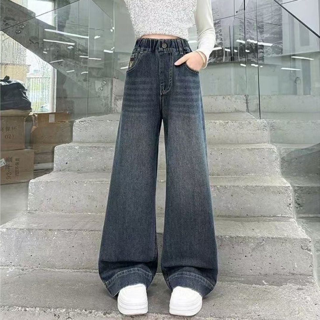 女童阔腿裤2025秋款中大童洋气直筒宽松女孩显腿长牛仔裤织里童装
