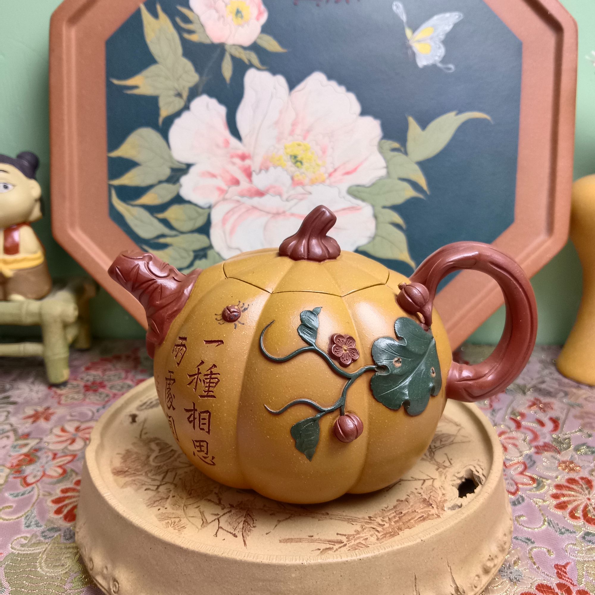 【八月南瓜-一种相思】黄金段泥南瓜壶 宜兴紫砂 工艺美术 精美筋纹