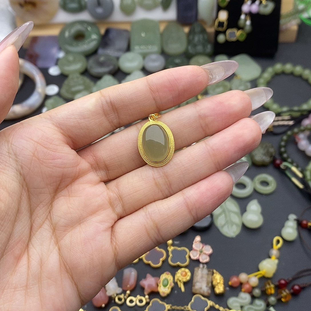 和田玉吊坠(不含链)银S925镶嵌