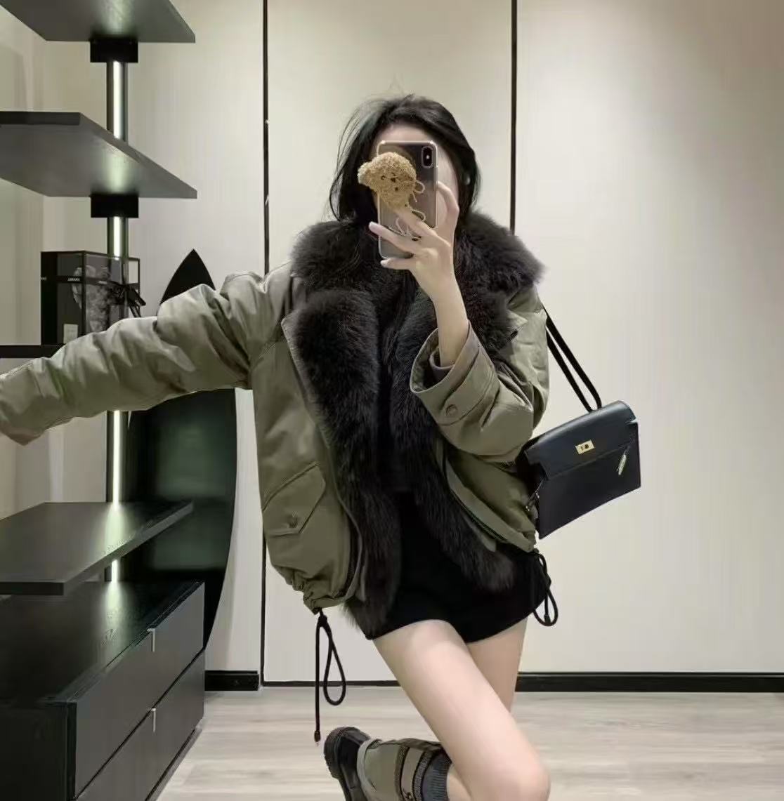 新款鹅绒派克服狐狸大毛领高端保暖冬季毛领可拆23376