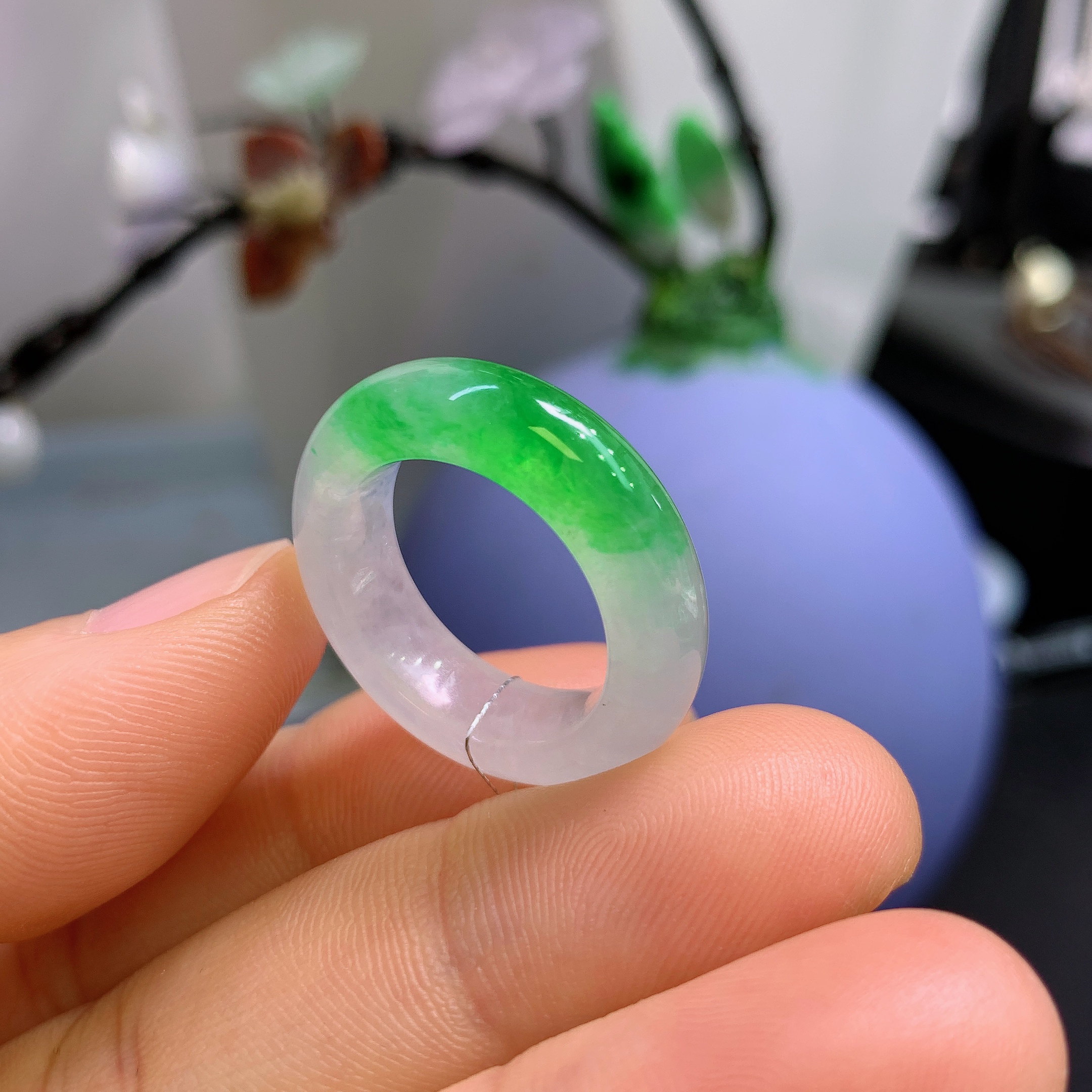 12-13圈口缅甸天然翡翠A货冰阳绿戒指389#