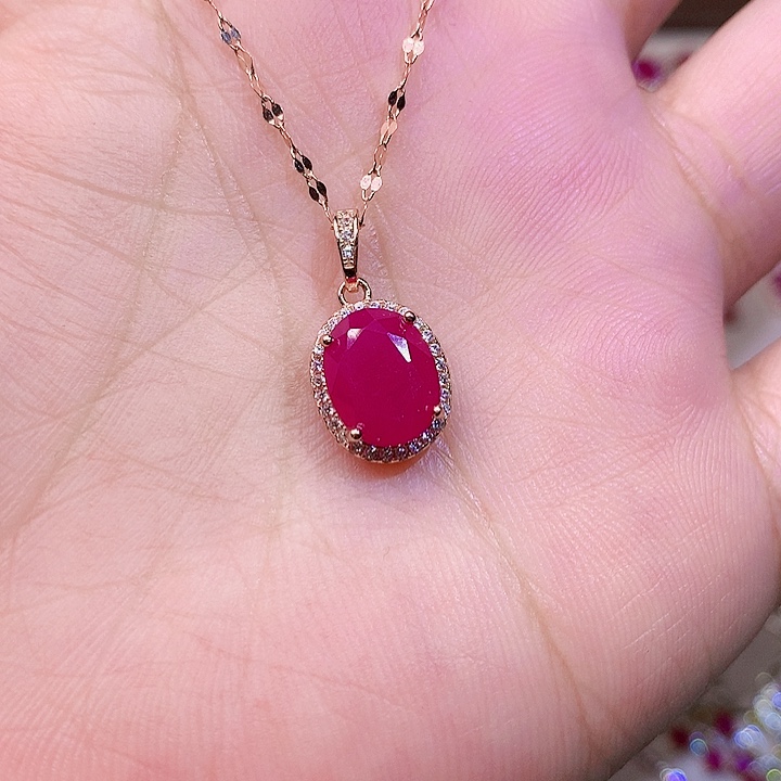 红宝石颈饰银S925镶嵌