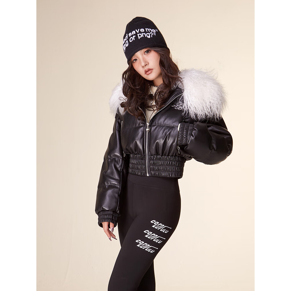 杭州不退不换拉拉波波新款大毛领亮面休闲短款羽绒LBCD-WSYR29